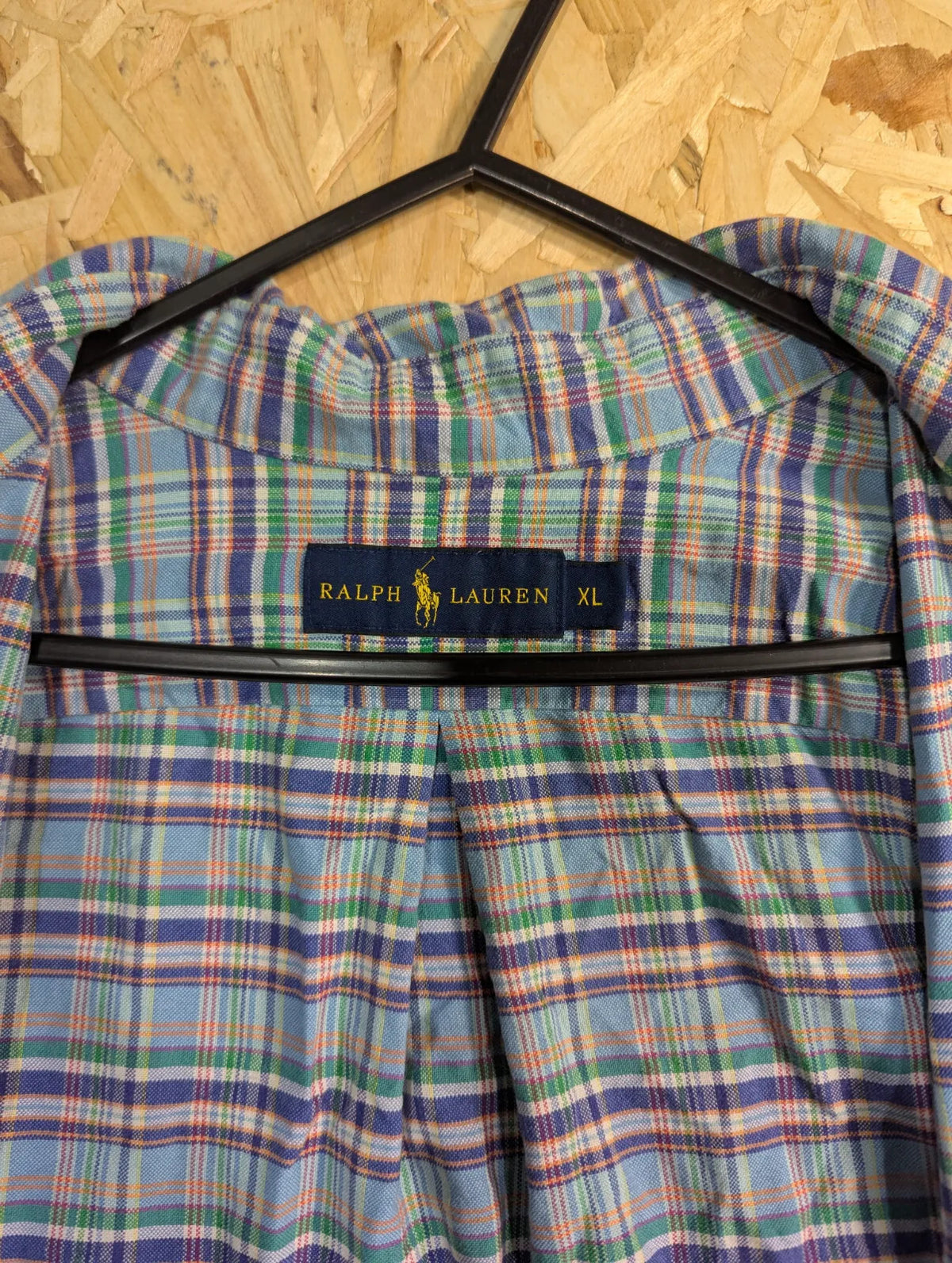 Ralph Lauren Shirt Mens XL Light Blue Cotton Plaid Embroidered Logo Button Down