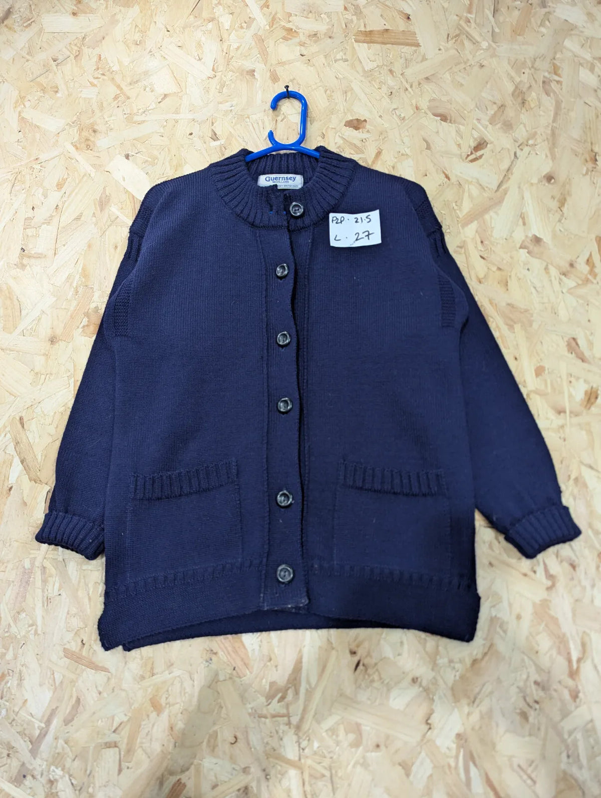 Guernsey Woollens Cardigan Womens Medium Navy Wool Chunky Knit Button Up Vintage