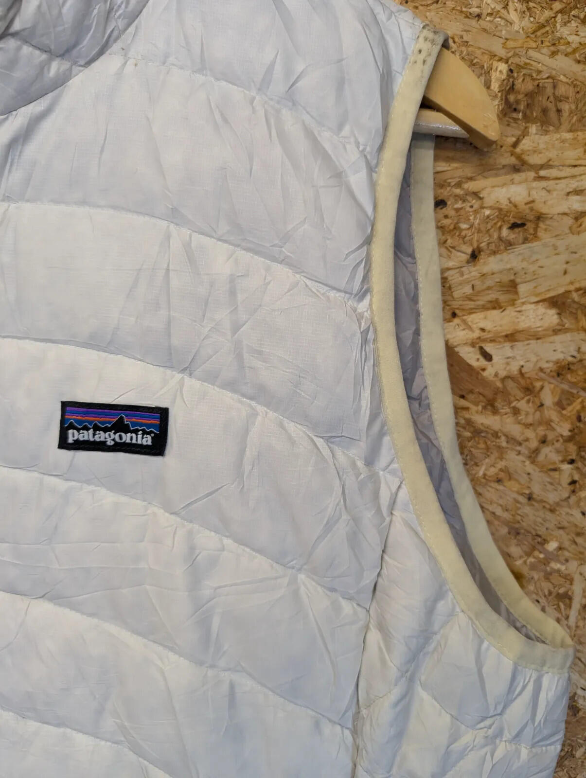 Patagonia Gilet Women Large White Ripstop Puffer Zip Insulated Goosedown Feather