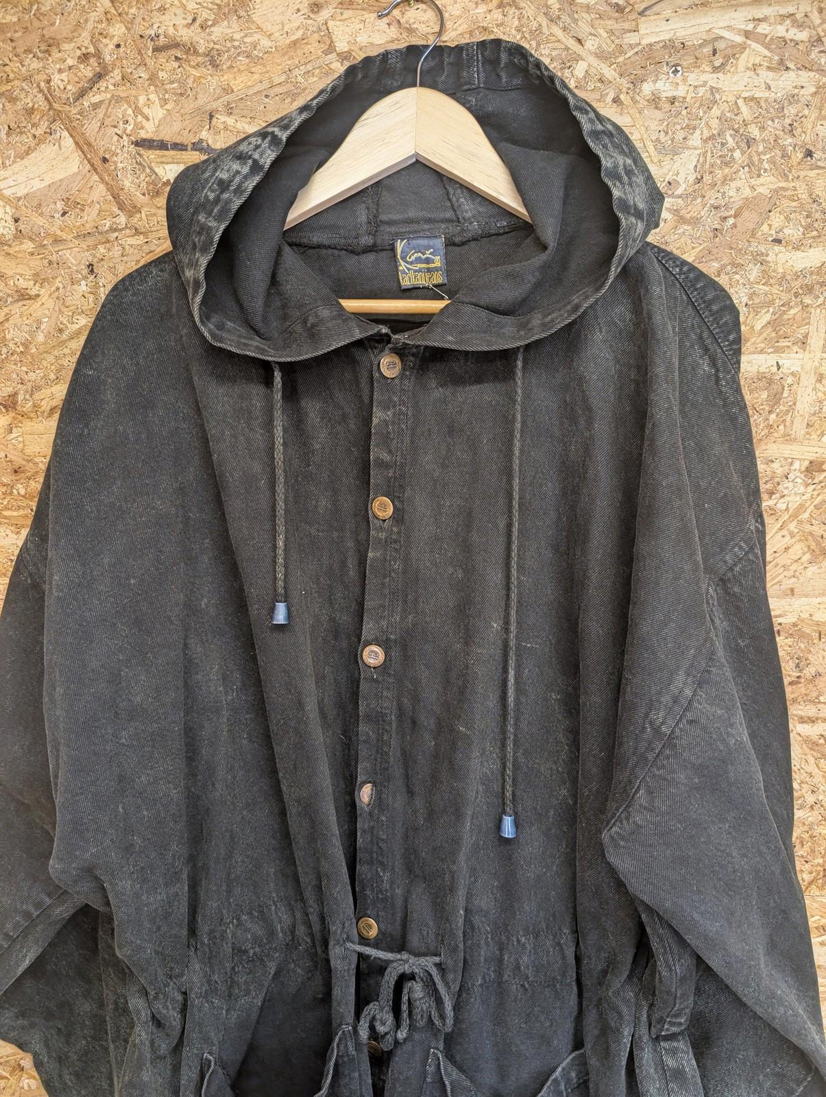 Karl Kani Denim Parka Jacket M Men Oversized Hooded Button-Up Vintage Black 90s