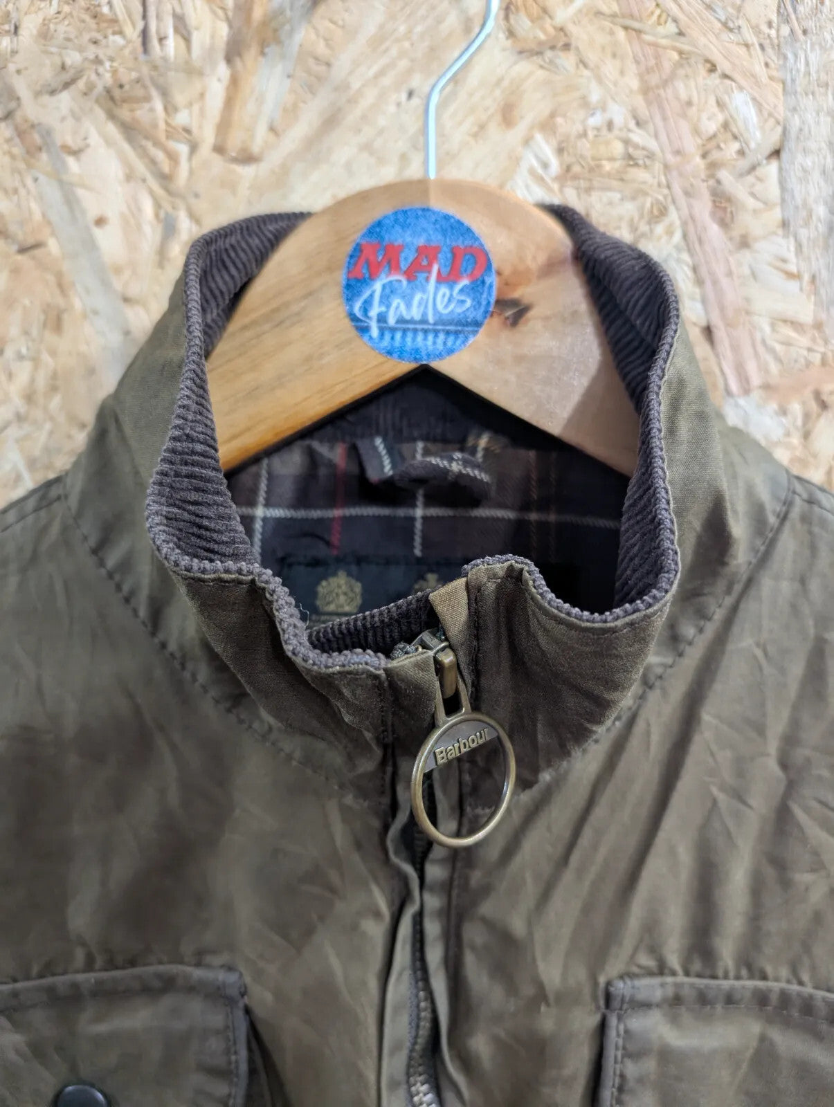 Barbour Waxed Jacket Womens UK14 Olive Green Waxed Cotton Tartan Utility Padded