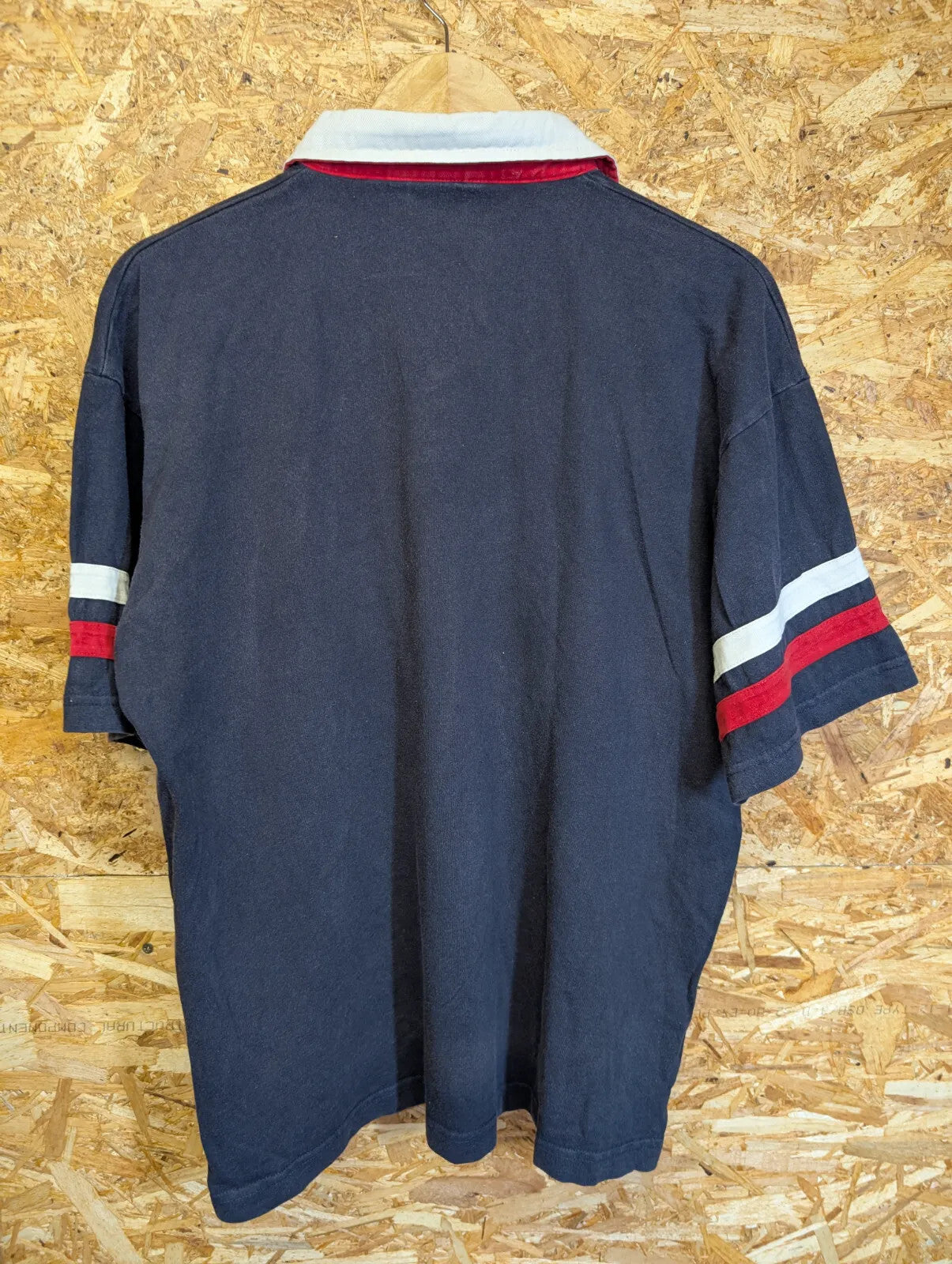 England Rugby Shirt Navy Mens Large Striped Shirt Embroidered Cotton Kings Polo