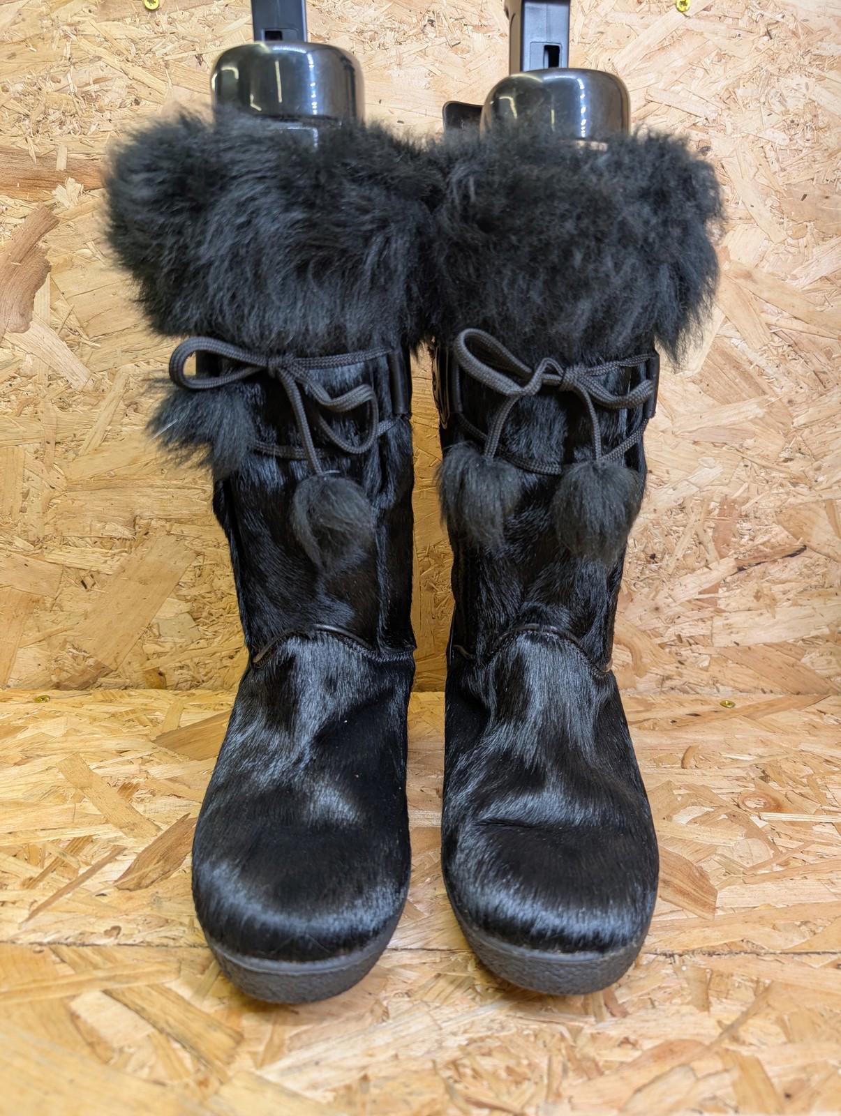 Dival Boots Women UK 6 Fur Trim Shearling Wool Style Black Winter Vintage 80s