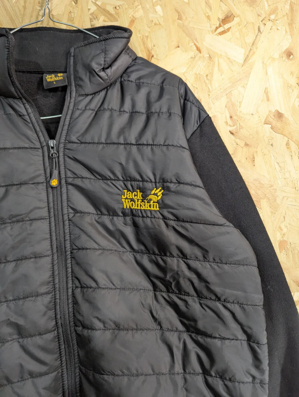 Jack Wolfskin Puffer Bomber Jacket Men Large Black Fleece Quilted Hiking Walking