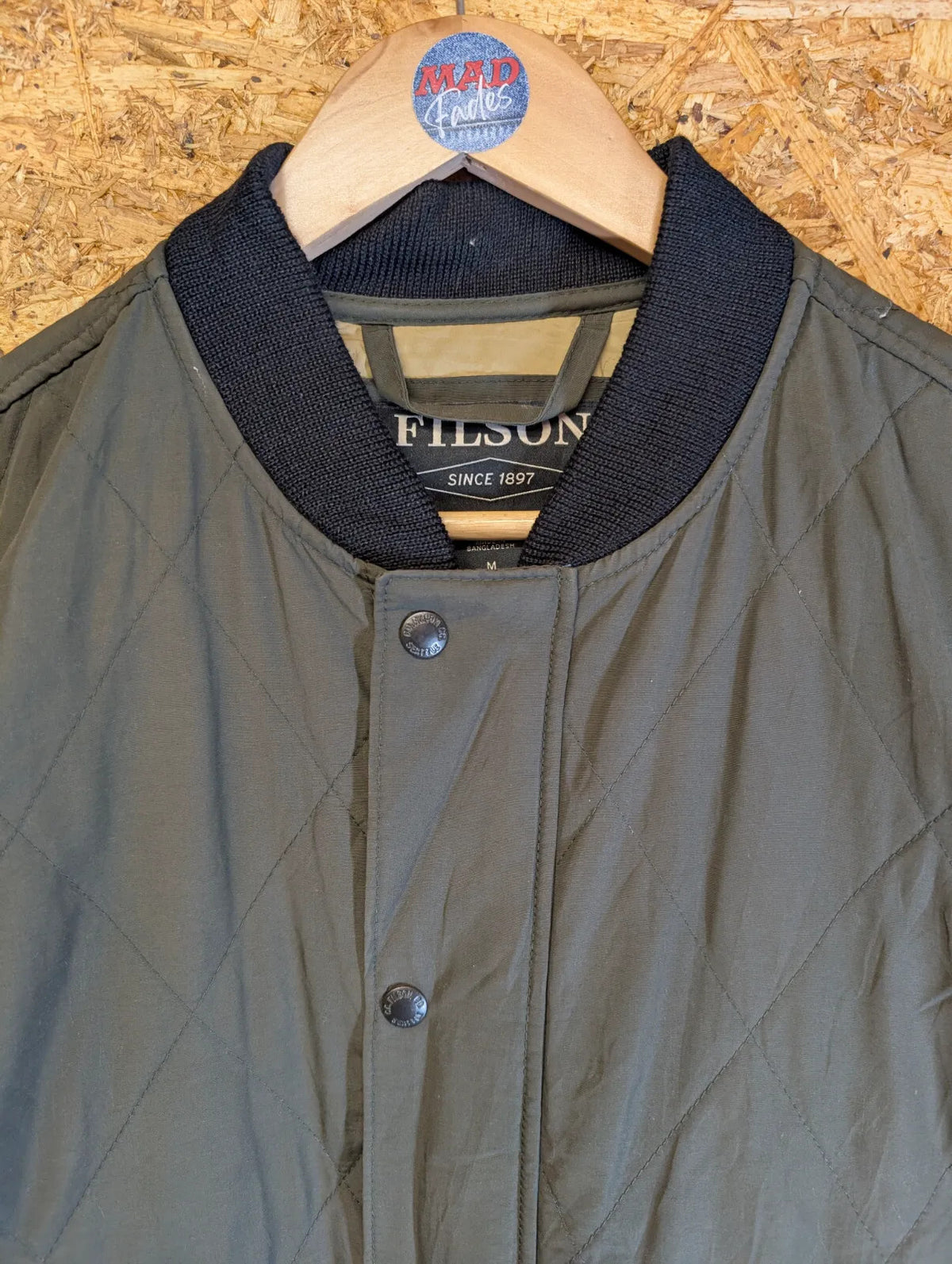 Filson Quilted Pack Bomber Jacket Mens Medium Dark Otter Green Padded Primaloft