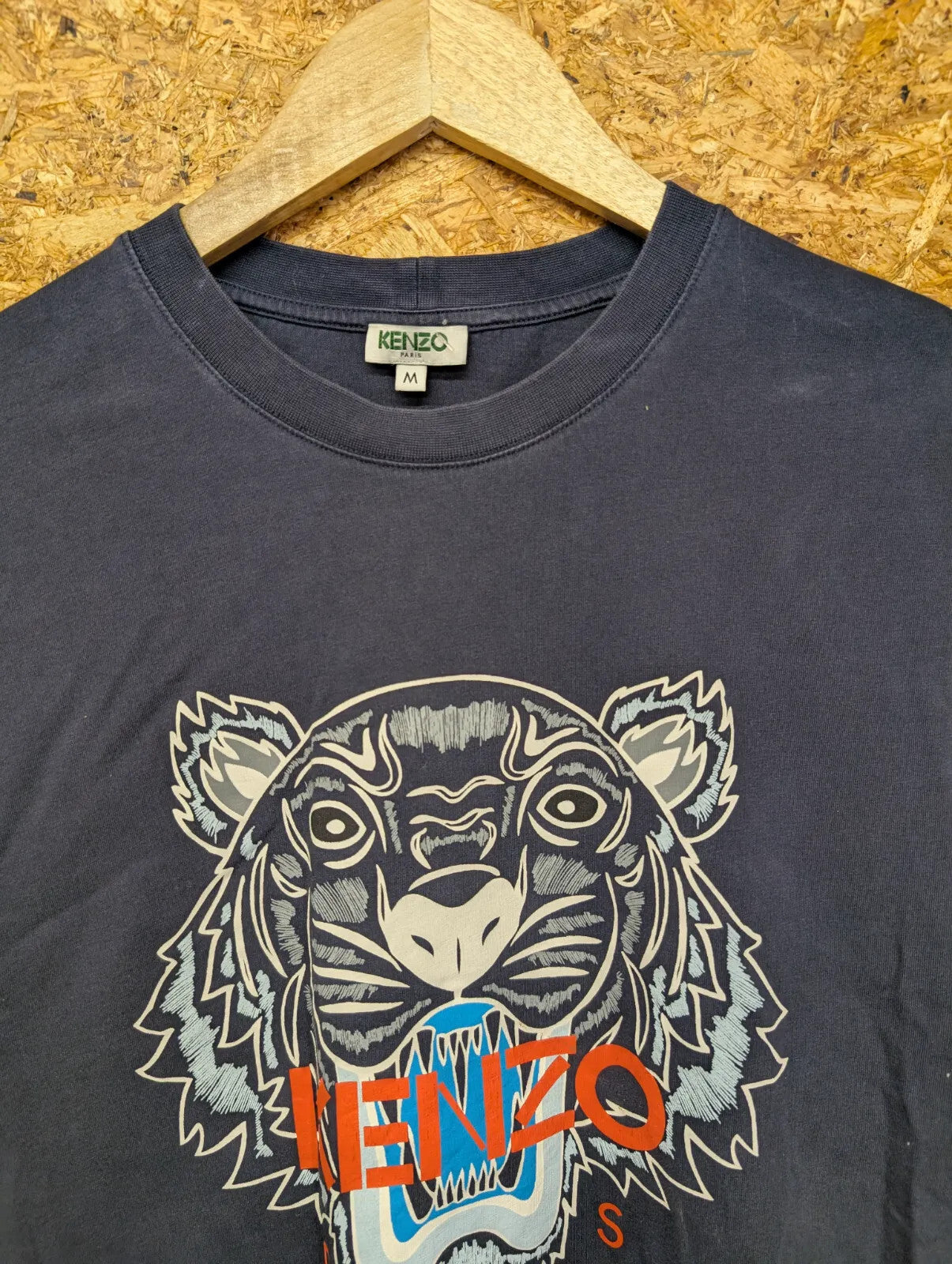 Kenzo Crew Neck T Shirt Mens Medium Navy Blue Cotton Tiger Graphic Short Sleeve