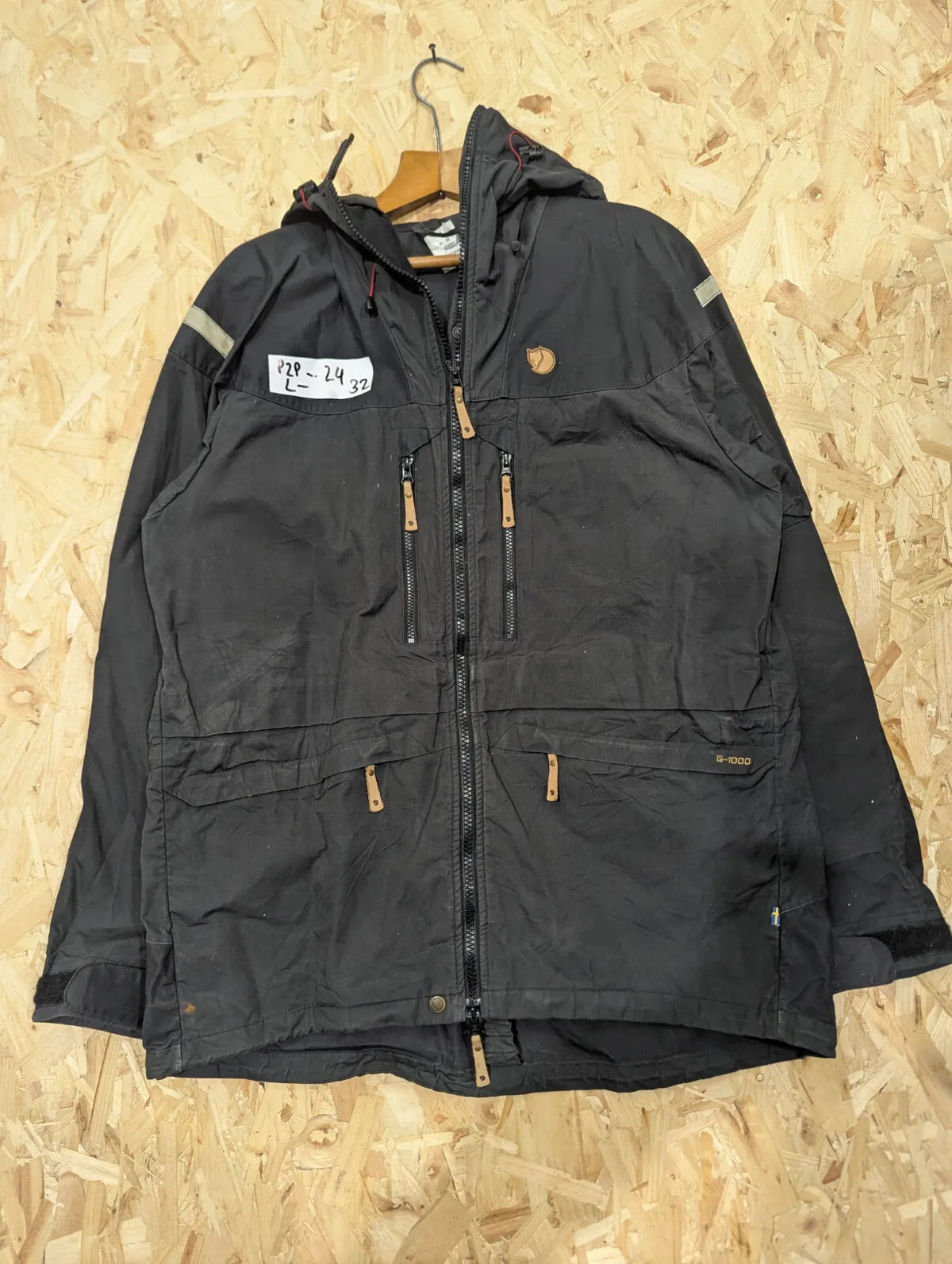 Fjallraven Tur G1000 Jacket Mens Large Black Hooded Canvas Wax Parka Anorak