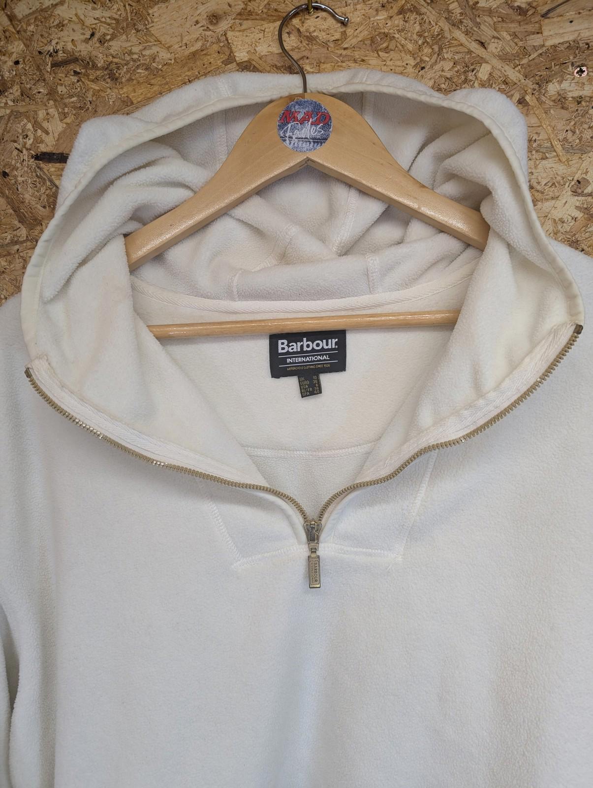 Barbour International Hoodie Size UK 10 Women Pullover Fleece Ivory Cream White