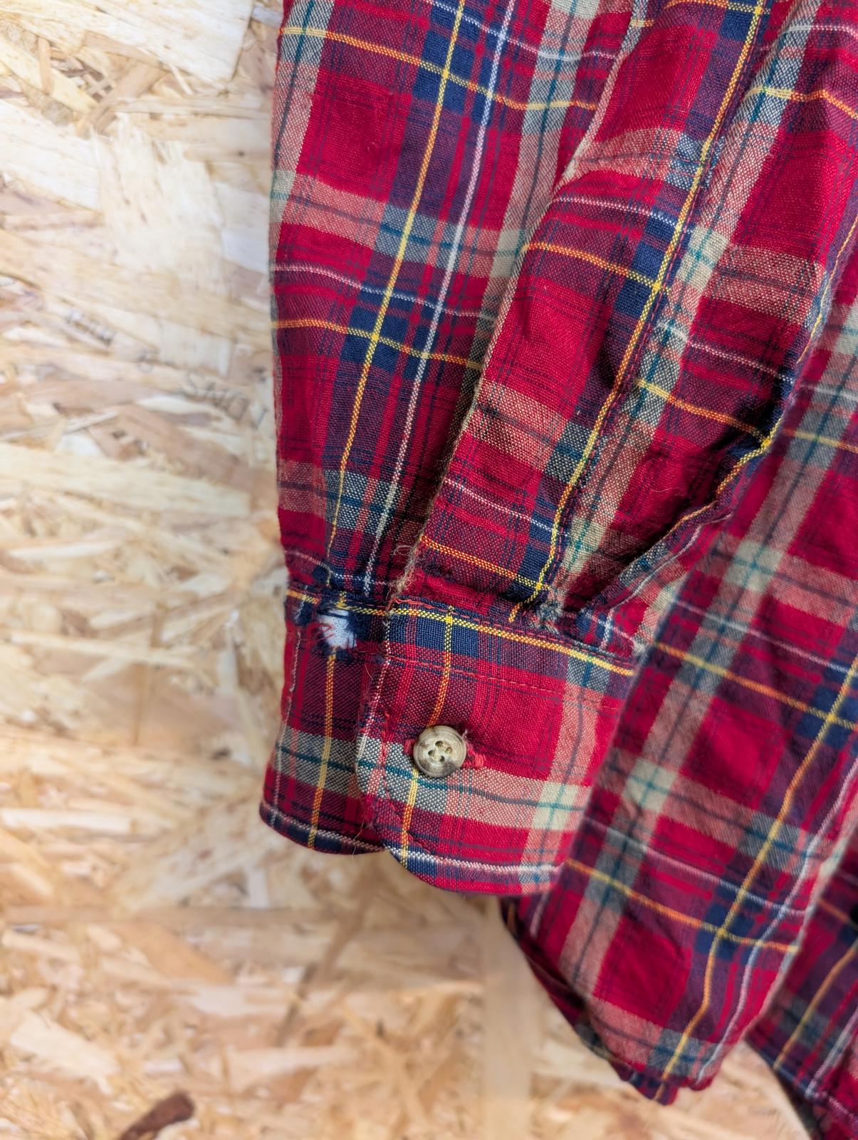 Pendleton Shirt Large Red Navy Blue Beige Check Plaid Wool Made In USA Vintage