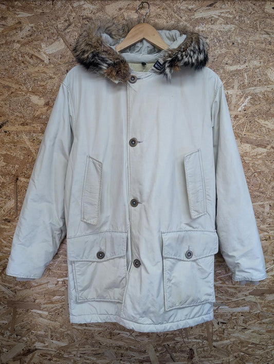 Woolrich Arctic Parka Small Men White Trim Hood USA Goose Down Feather USA Coat