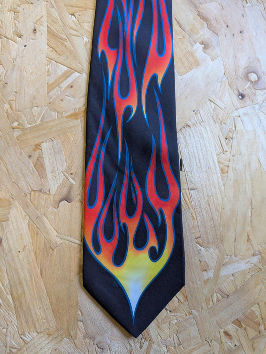 Ralph Marlin Flames By Butch Tie 60" 152cm 90s Vintage 1995 Made In USA