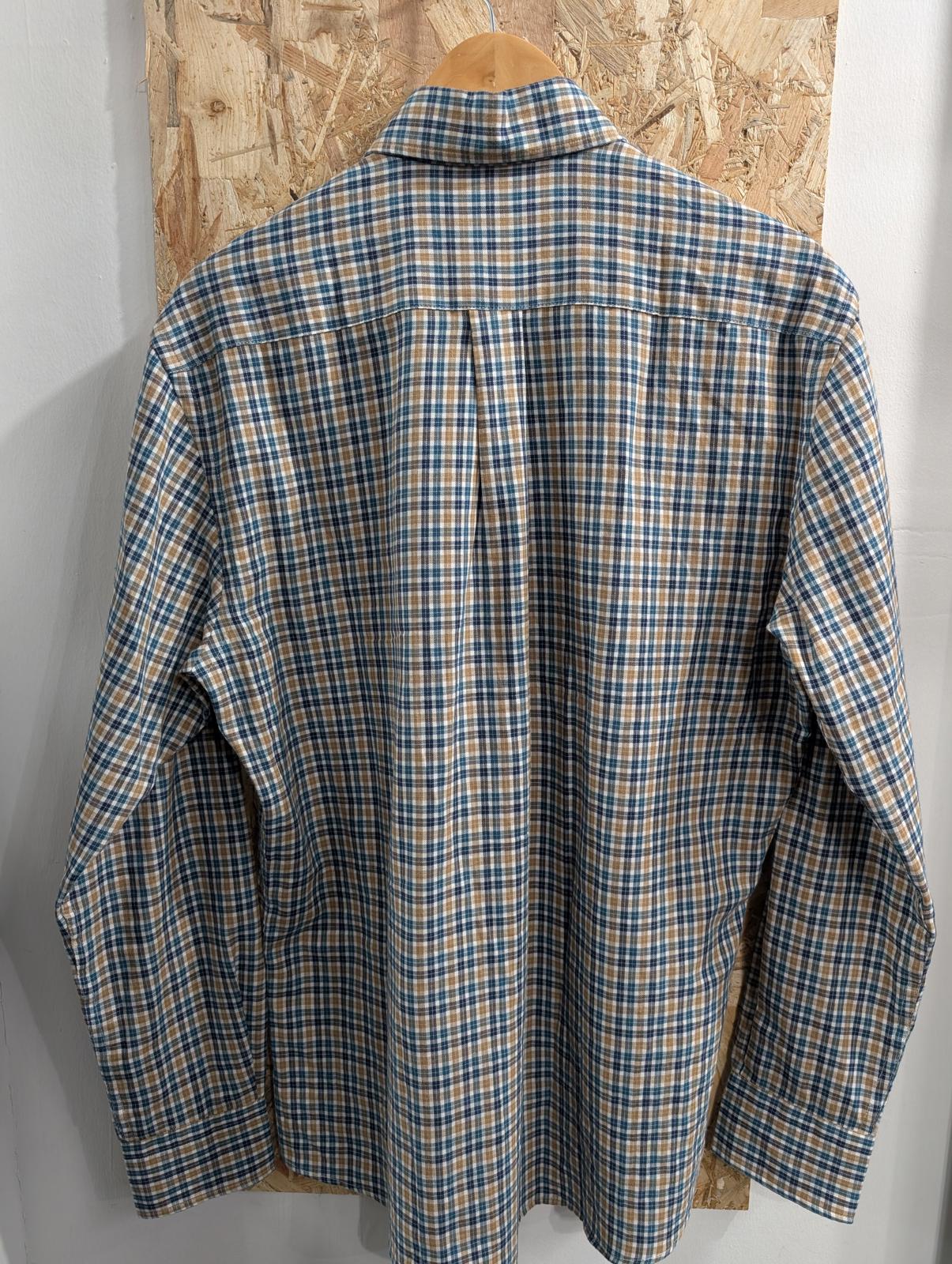 Fynch Hatton Shirt Mens Medium Long Sleeve Pocket Teal Mustard Navy White Check