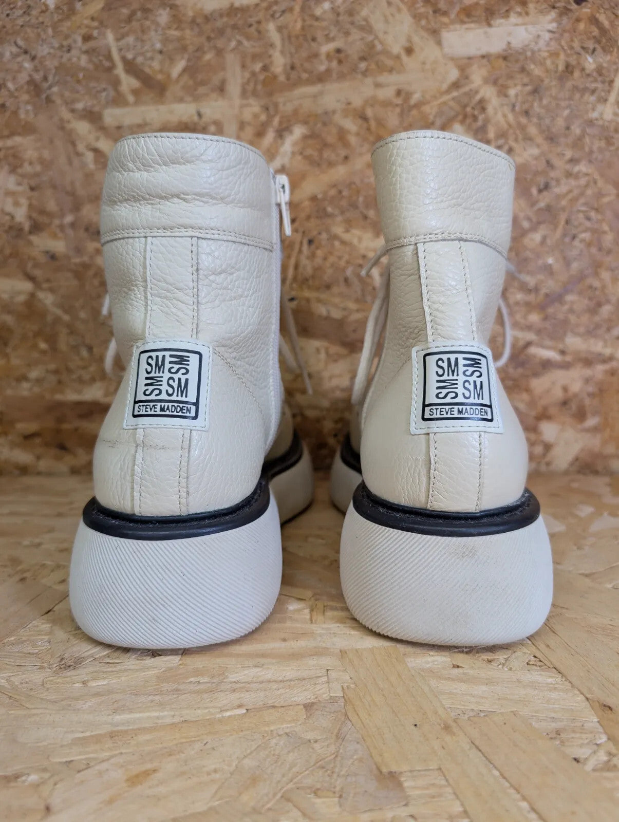 Steve Madden Wanny Ankle Boots Womens UK3 Cream Leather Platform Chunky Lace Zip