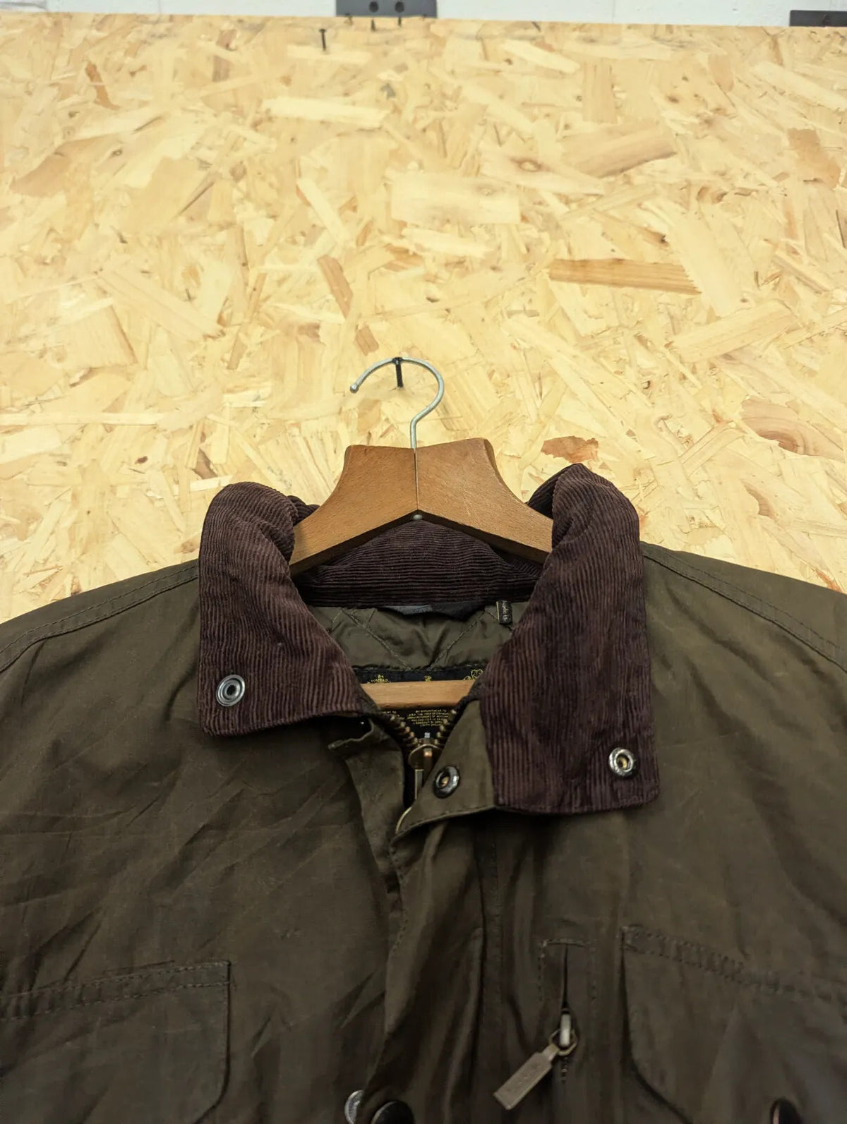 Barbour Sapper Field Wax Jacket Mens Large Olive Green Padded Utility Military