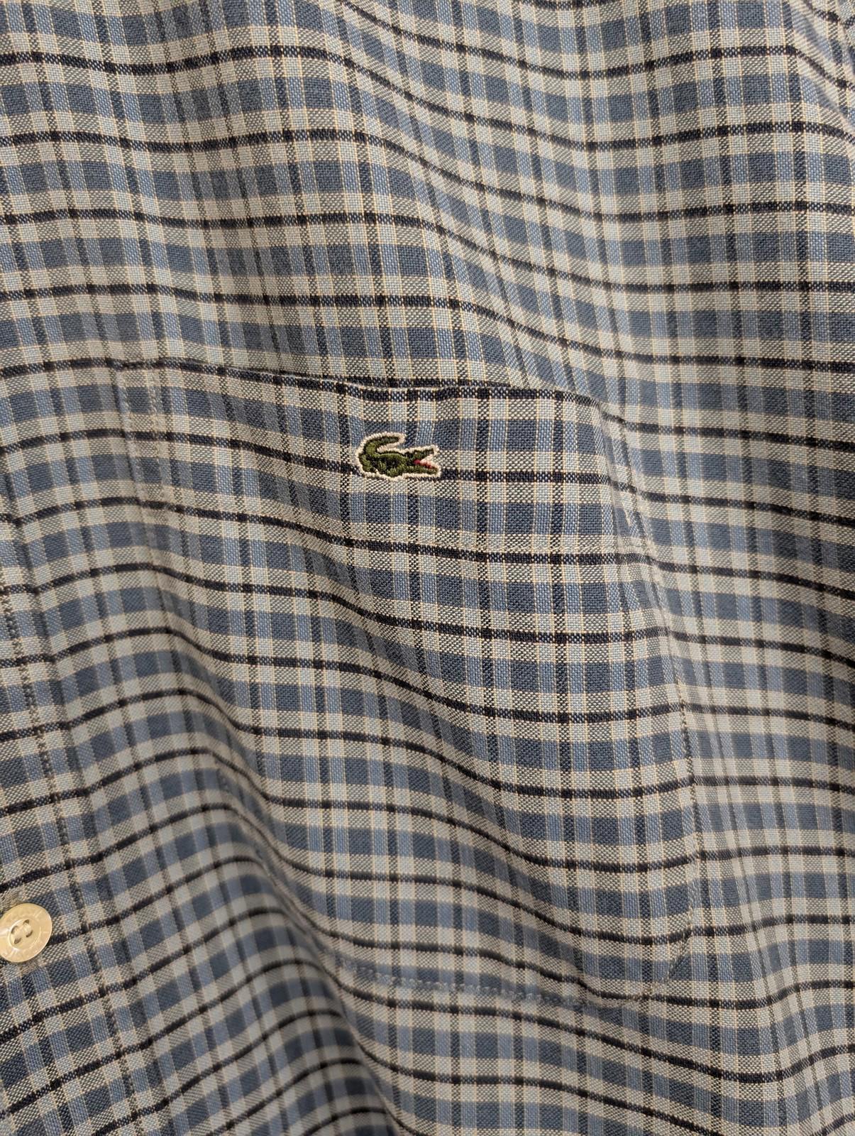 Lacoste Casual Shirt Large 42 Men Check Pattern Blue Long Sleeve Pocket Casuals