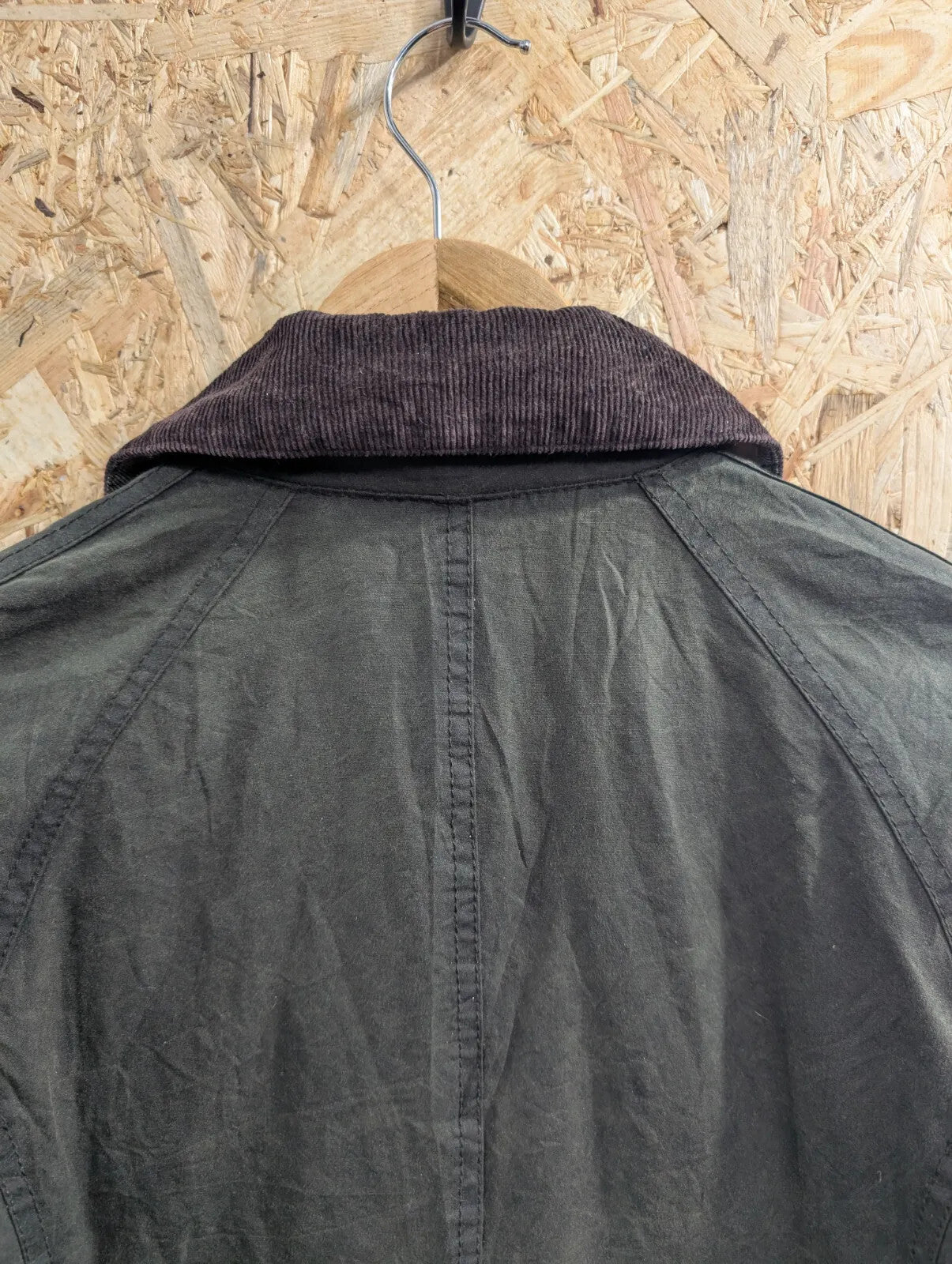 Barbour Beadnell Green Wax Jacket Womens UK6 Tartan Lined Cord Waterproof