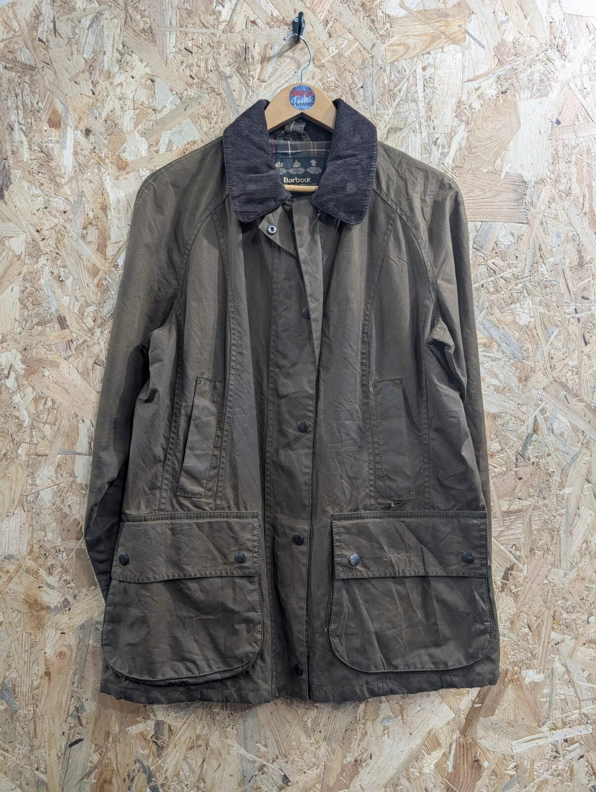 Barbour Classic Beadnell Waxed Jacket Womens UK14 Olive Green Tartan Brown Cord