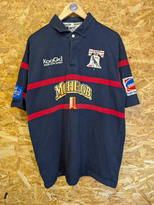 Philadelphia Whitemarsh Kooga Rugby Shirt Large Navy Cotton Striped Short Sleeve