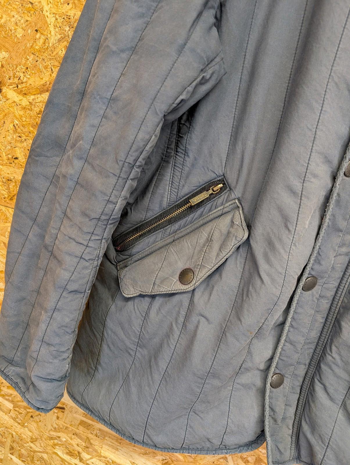 Barbour Edderton Jacket Medium Men Quilted Wax Dry Tartan Fleece Blue Coat