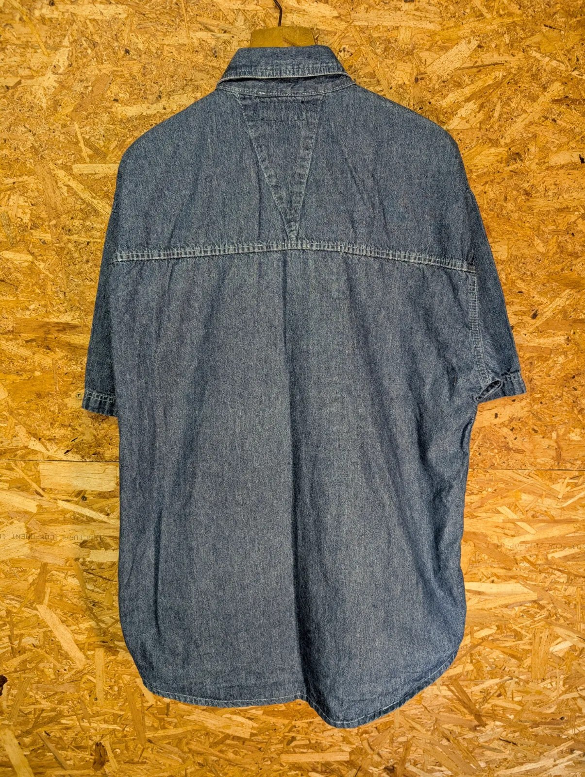 Vintage Iceberg Jeans Shirt Mens XL Blue Denim Short Sleeve Embroidered 90s