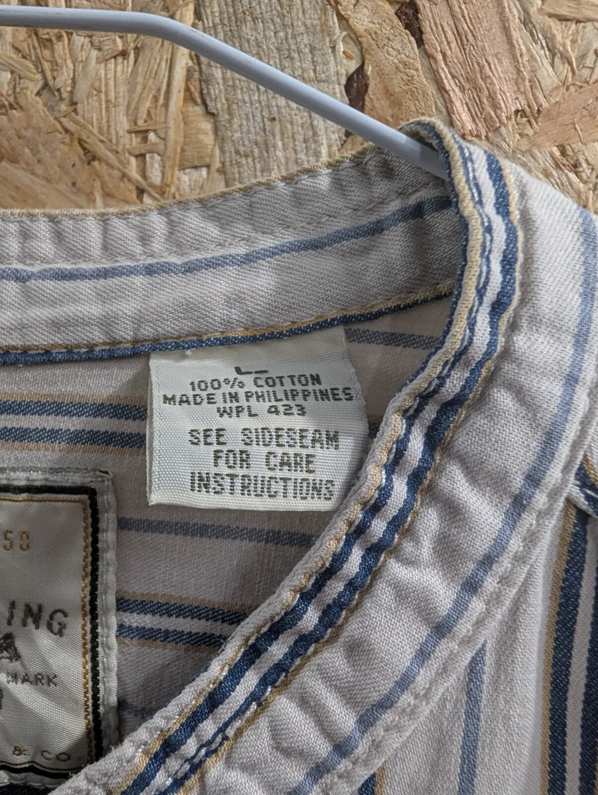 Levis Shirt Mens Large Henley Grandad Collar White Cotton Striped Long Sleeve