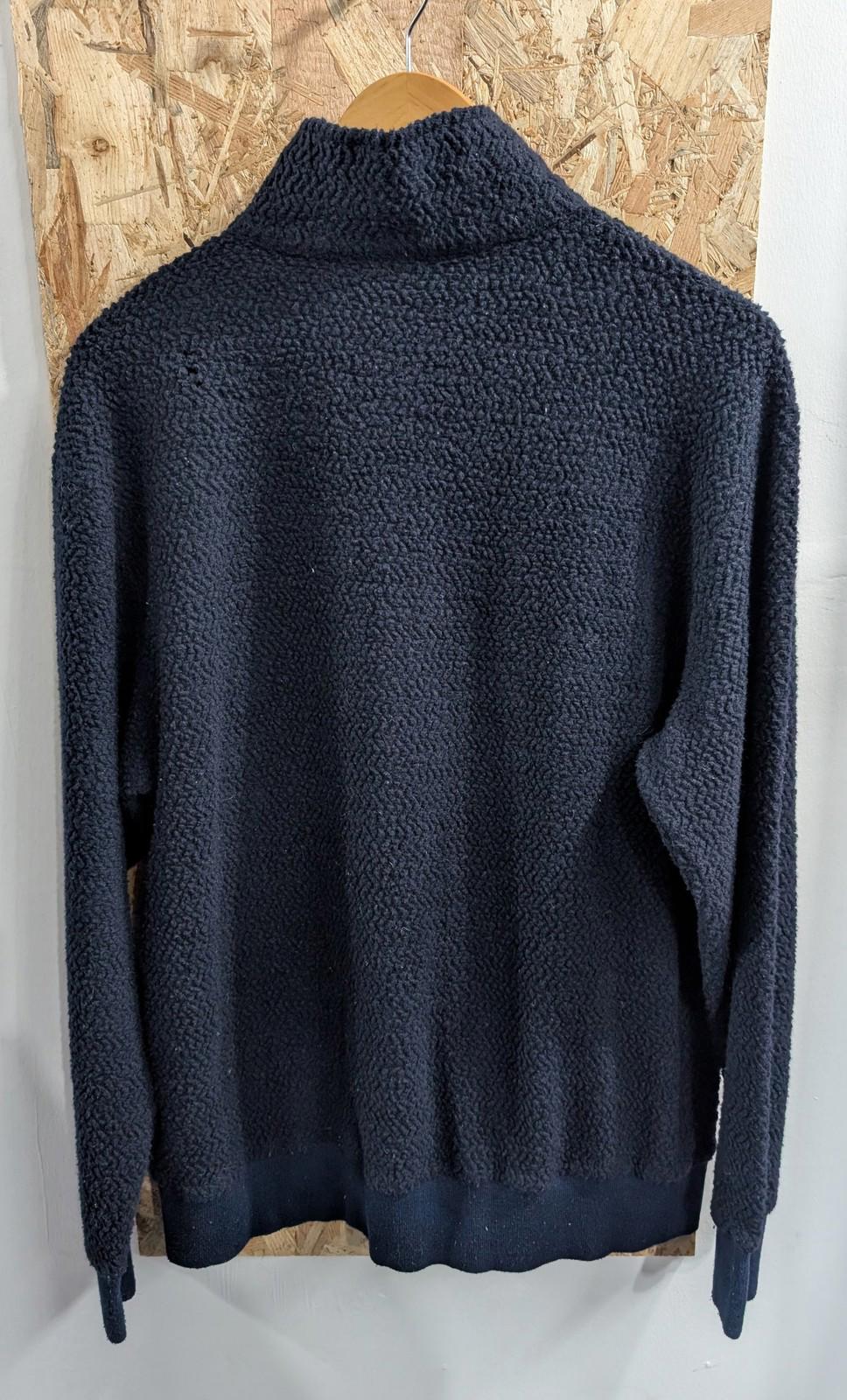Patagonia Large Men Woolyester Fleece 1/4 Zip Top Navy Blue Knit Warm Hiking