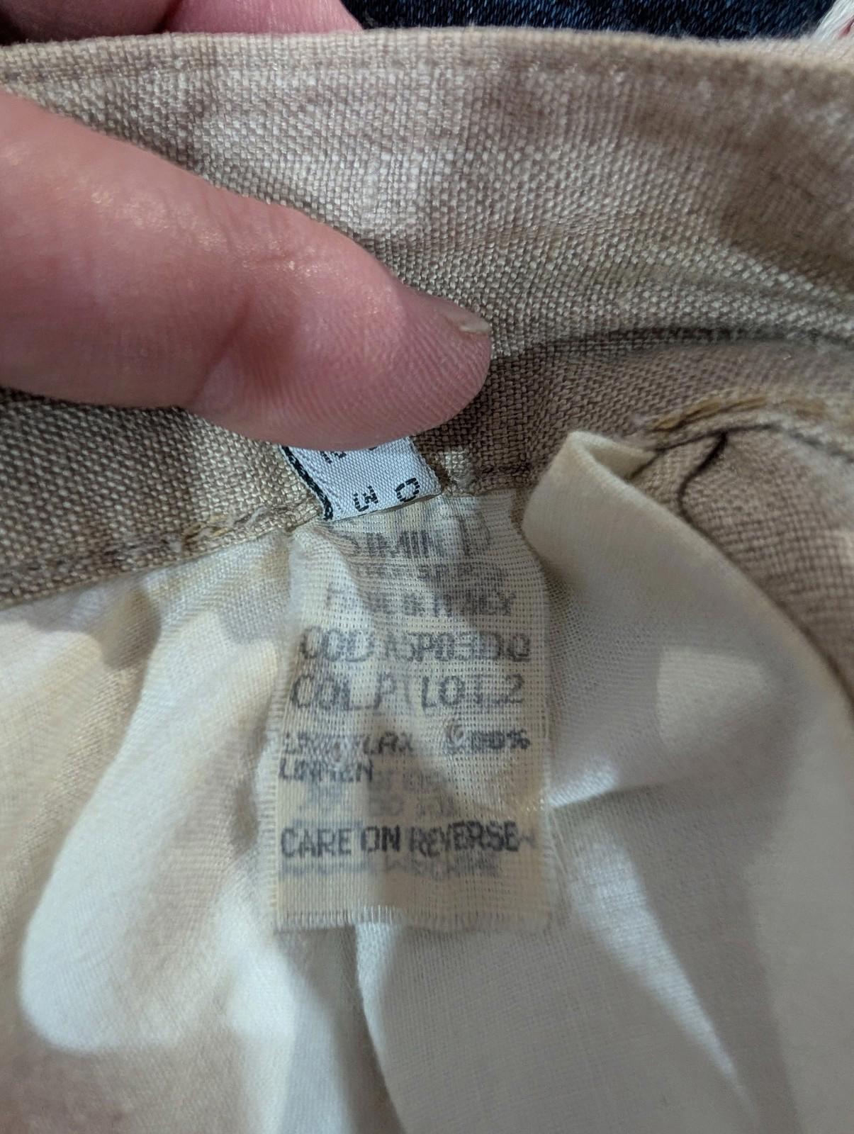 Armani Trousers Womens Size 8 W26 L31 Wide-Leg Baggy Beige Pleated Linen Oatmeal