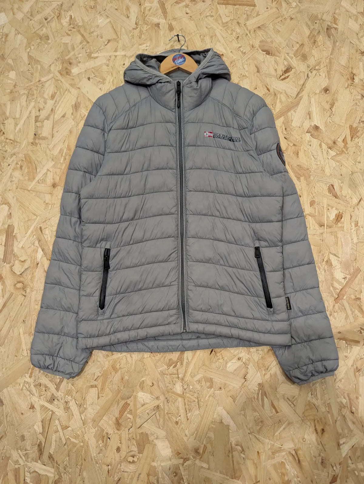 Napapijri Puffer Jacket Mens Medium Grey Quilted Hooded Padded Insulated Coat