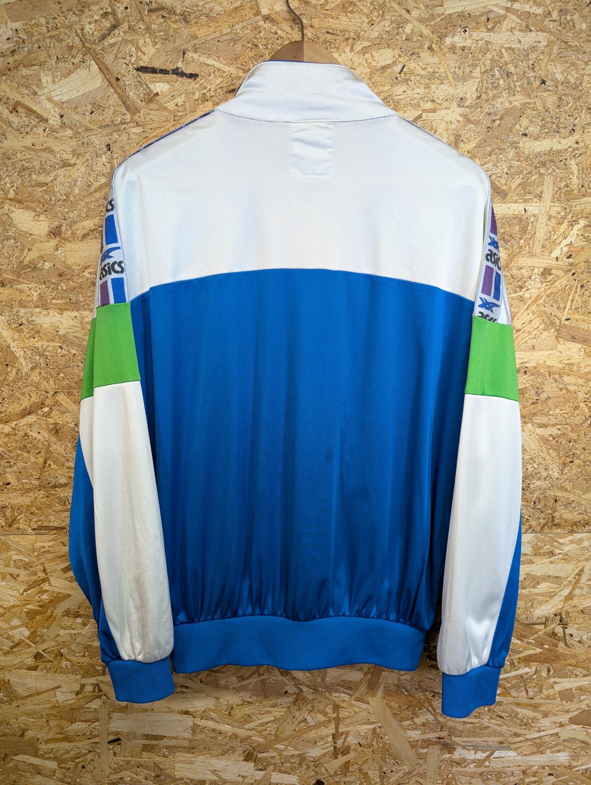 Asics Mens Size Small 80s Vintage Jacket Tape Blue White Windbreaker Track Top
