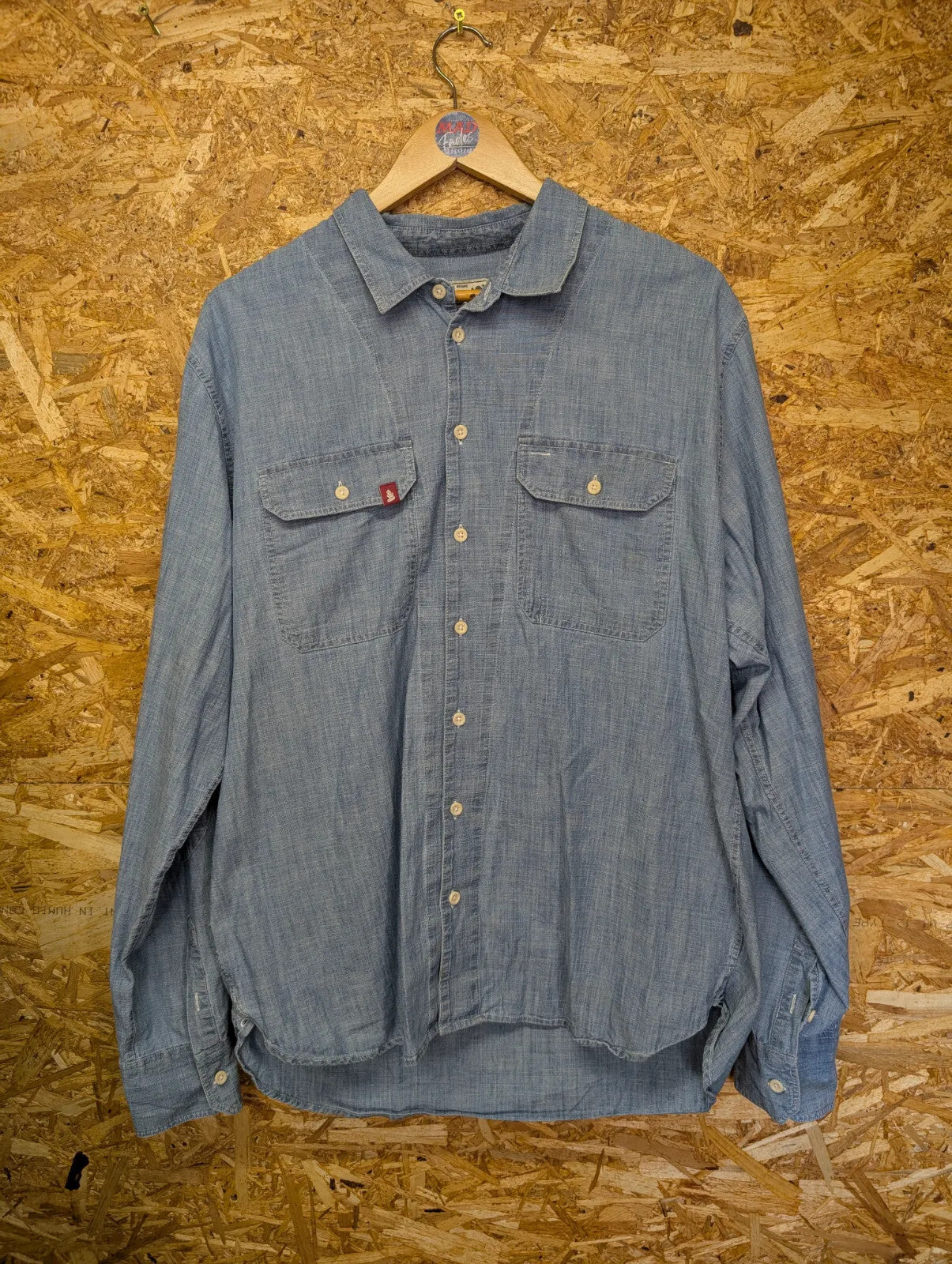 & Sons Hemp Denim Shirt Mens XL Light Blue Wash Long Sleeve Button Up Heritage