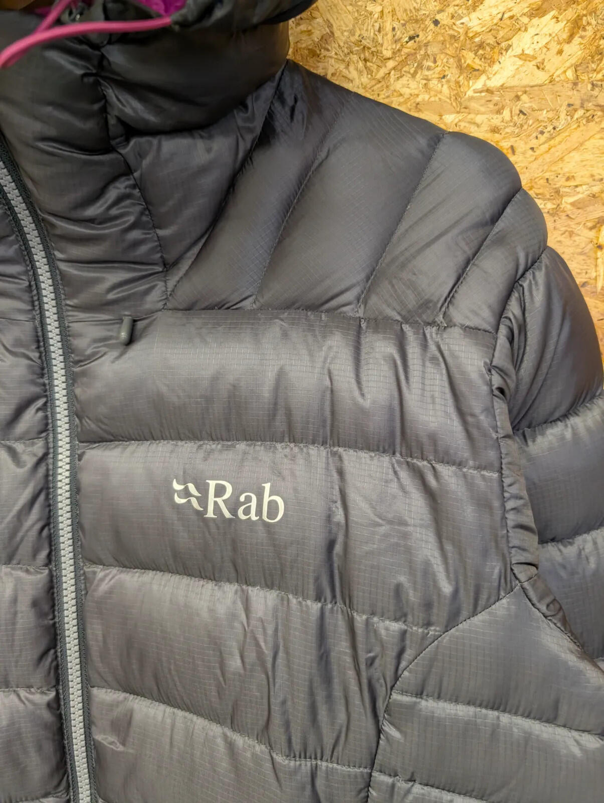 Rab Electron Puffer Jacket Womens Size 14 Charcoal Nikwax Hydrophobic Down Hood