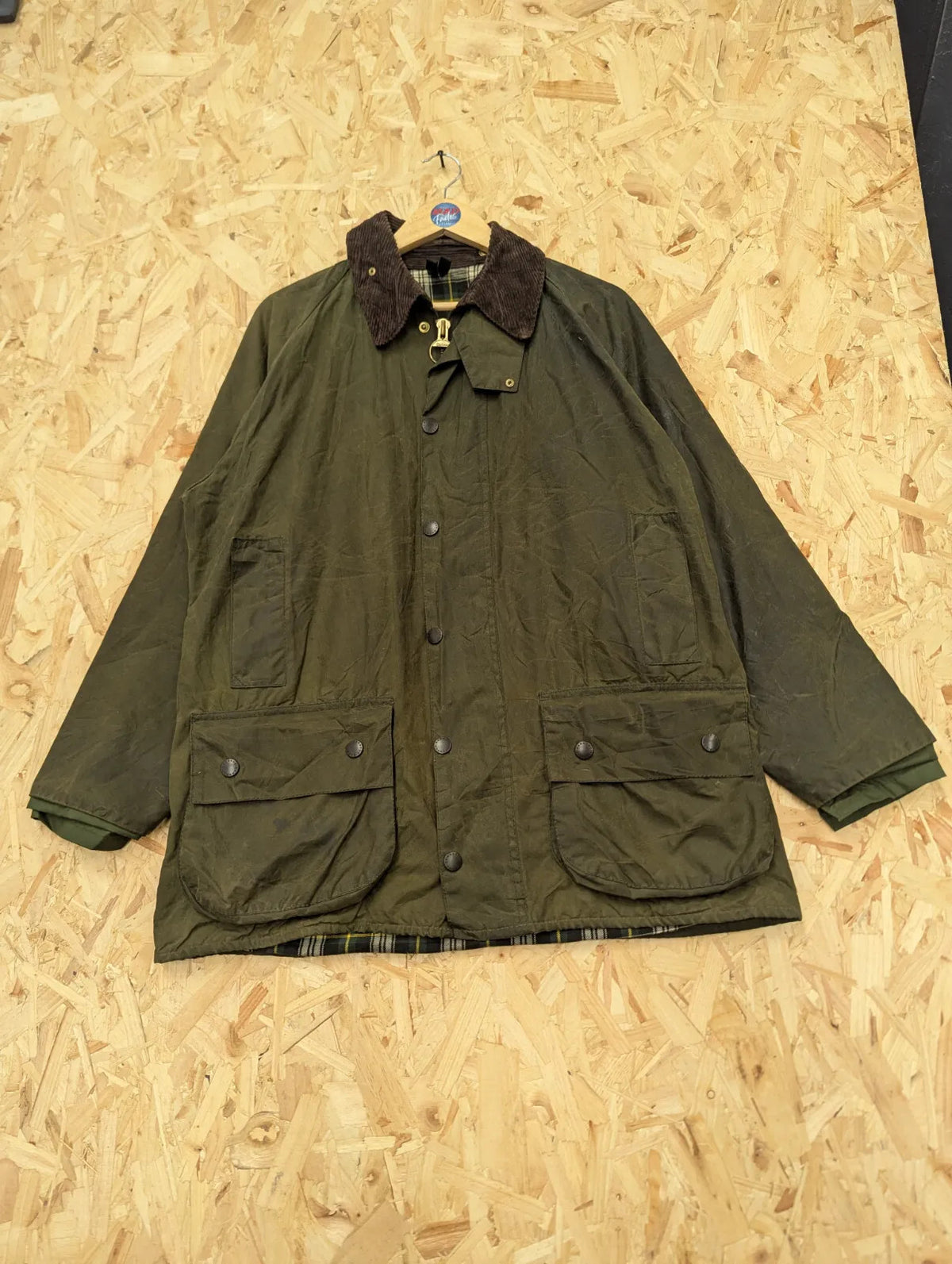 Vintage Barbour Beaufort Wax Jacket Men Medium C40 A150 Sage Green Tartan Lined