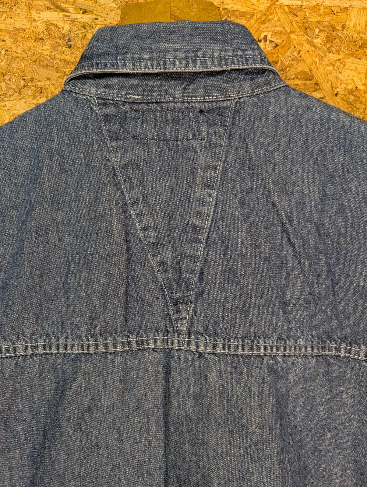 Vintage Iceberg Jeans Shirt Mens XL Blue Denim Short Sleeve Embroidered 90s