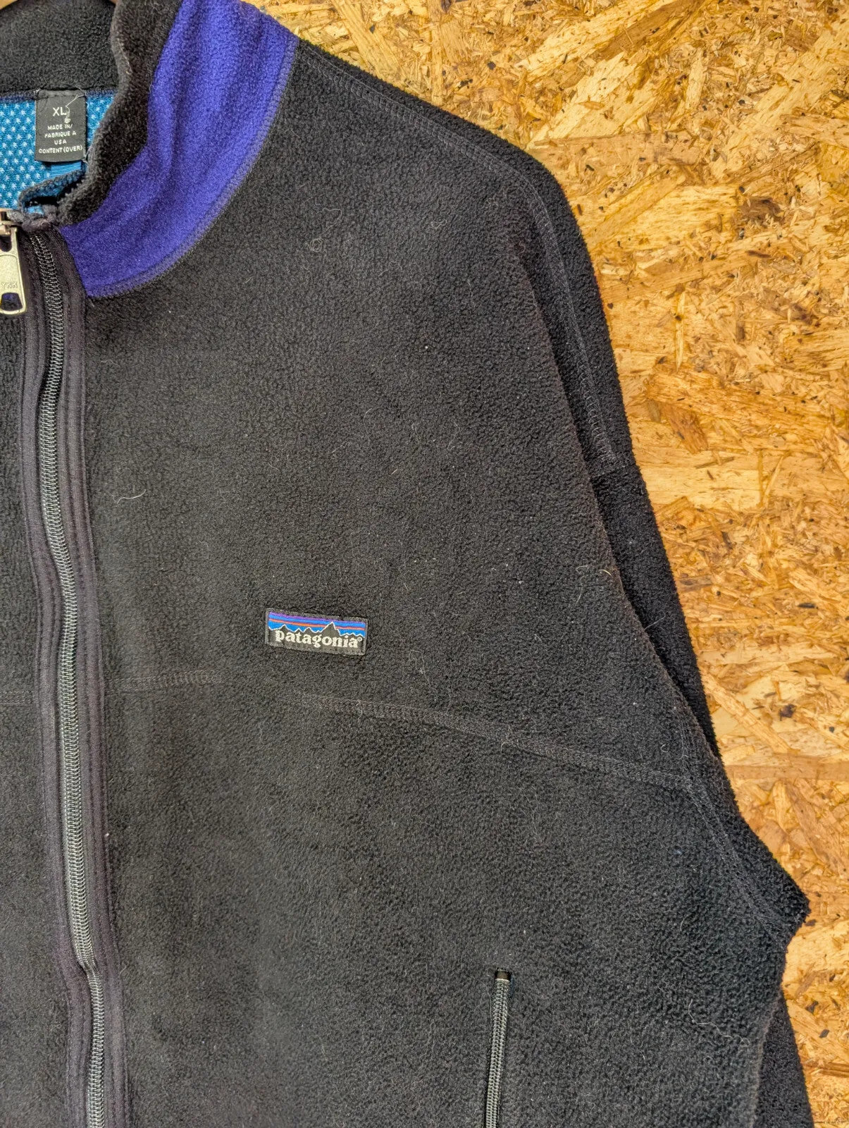 Vintage Patagonia P.E.F Full Zip Fleece Jacket Mens XL Black Blue USA Made 90s