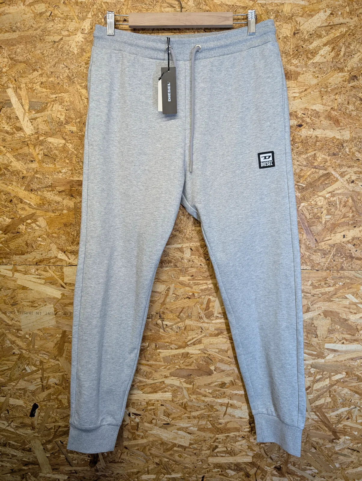 Diesel Joggers Men W32 Medium Grey Marl Cotton Logo Drawstring Cuffed Sweatpants