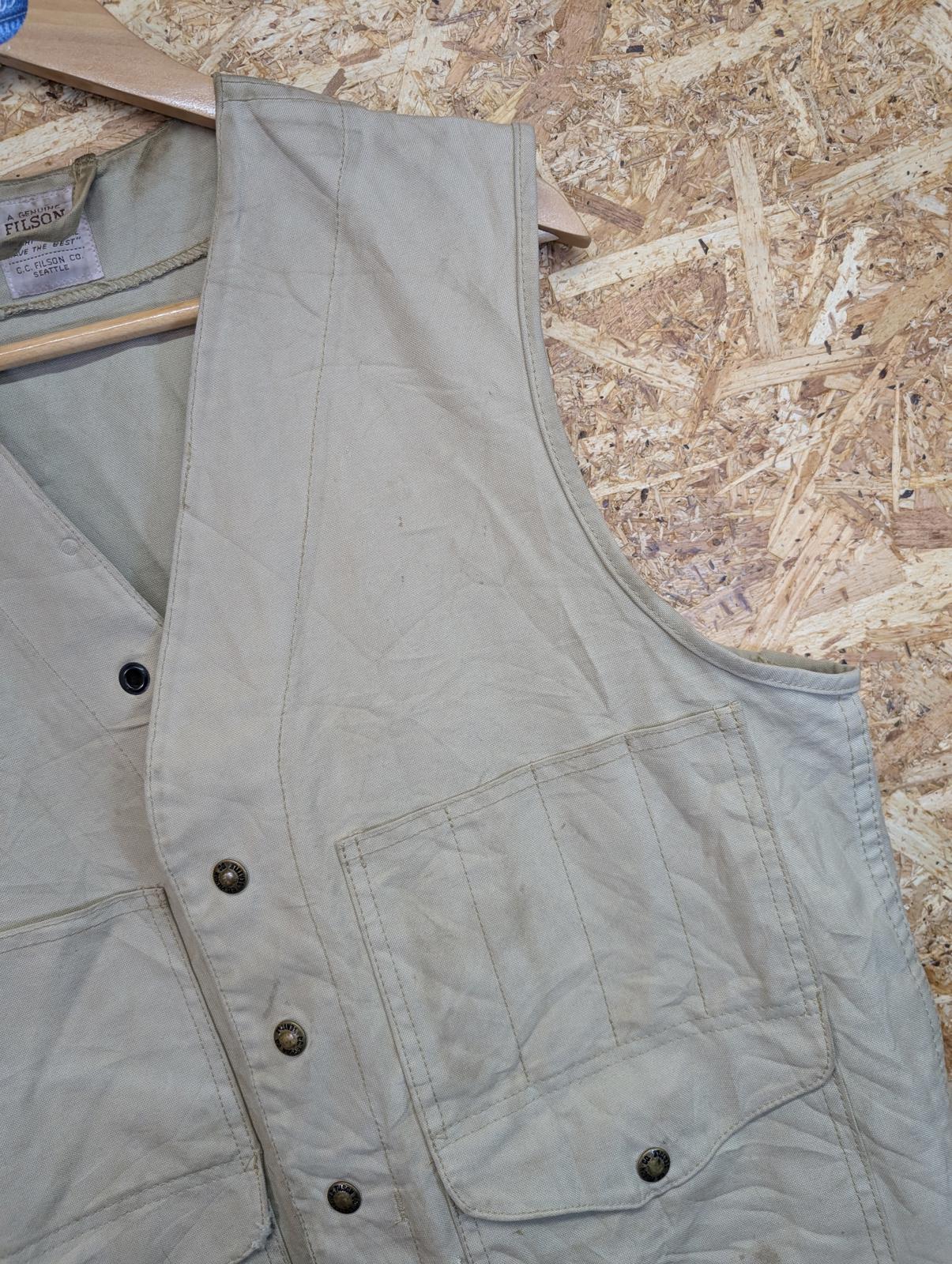 Filson Dry Cloth Vest Large Gilet Beige Made In USA Canvas Body Warmer Tin Cloth