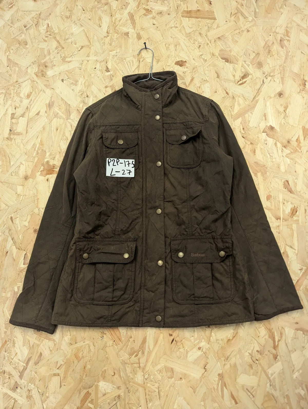 Barbour Quilted Utility Wax Jacket Women UK10 Brown Khaki Padded Diamond Country