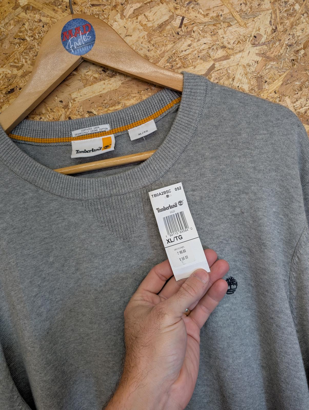 Timberland Grey Jumper Mens XL Sweater Crew Neck 100% Organic Cotton New
