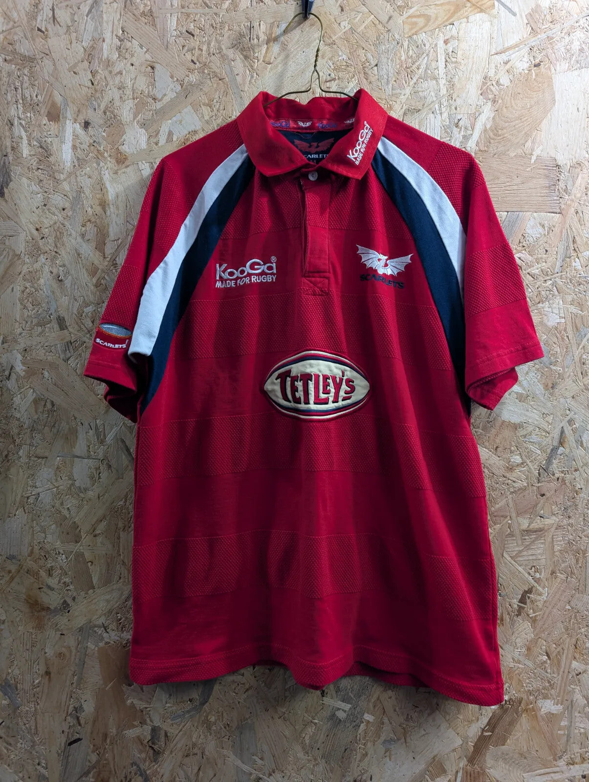 Vintage Llanelli Scarlets 03/05 Rugby Shirt Medium Red Dragon Kooga Tetley RFC