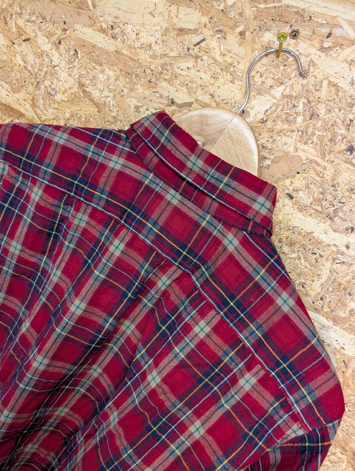 Pendleton Shirt Large Red Navy Blue Beige Check Plaid Wool Made In USA Vintage