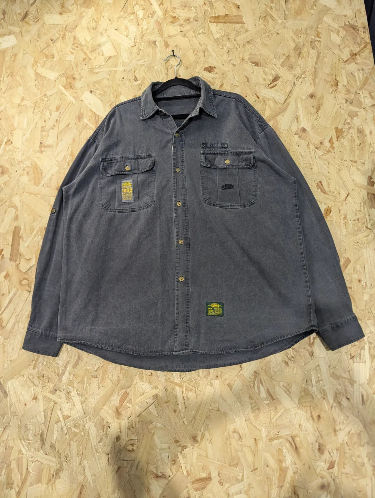Vintage Camel Overshirt Mens XL Grey Canvas Button Workwear Utility Workwear 80s