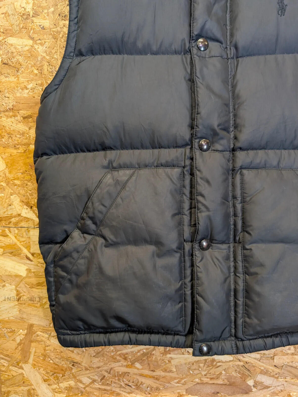 Polo Ralph Lauren Puffer Gilet Mens Small Black Snap Zip Front Vest Bodywarmer