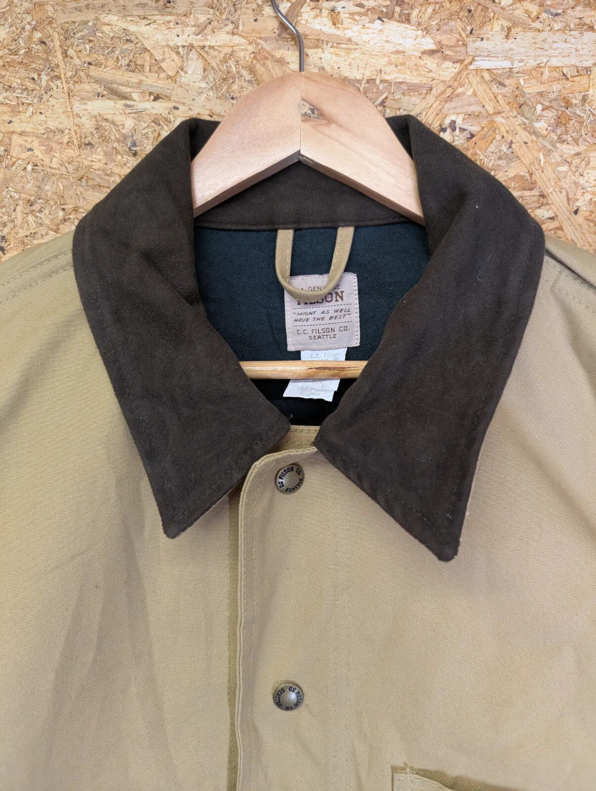 Filson Klondike 721 Jacket Mens Large Tan Canvas Dry Cloth USA Made Wool Lined