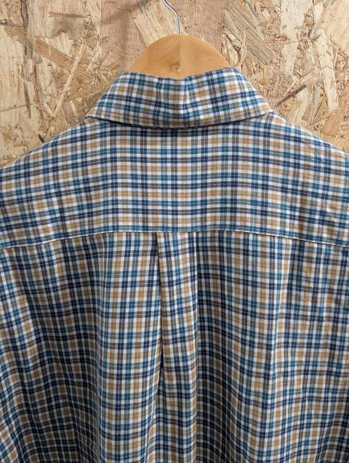 Fynch Hatton Shirt Mens Medium Long Sleeve Pocket Teal Mustard Navy White Check