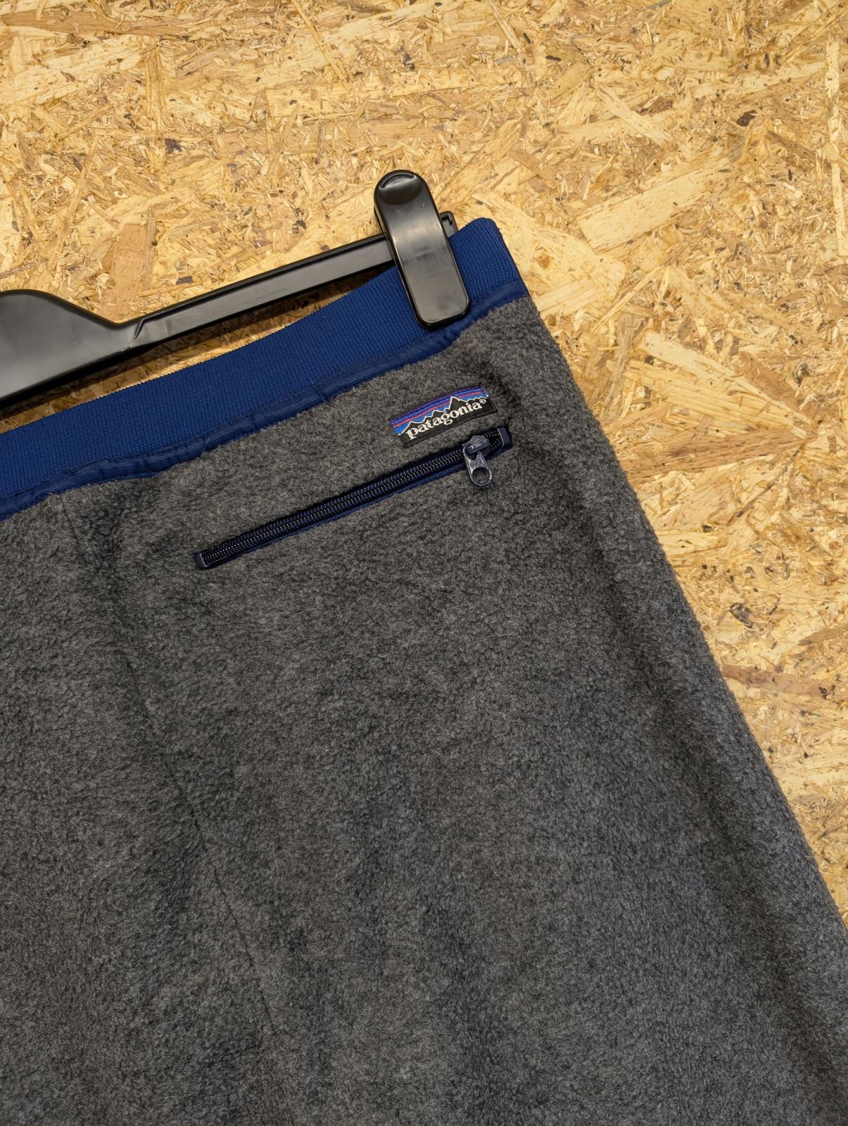 Patagonia Large Fleece Joggers Synchilla Zip Side Grey Navy Blue Vintage 90s USA