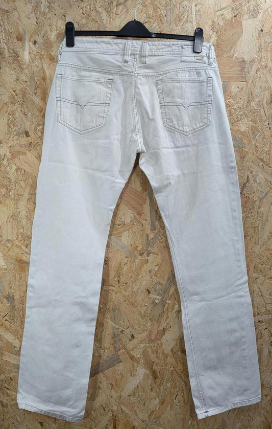 Diesel Viker Jeans W36 L34 0R71L White Denim Regular Fit Straight Leg Button Fly