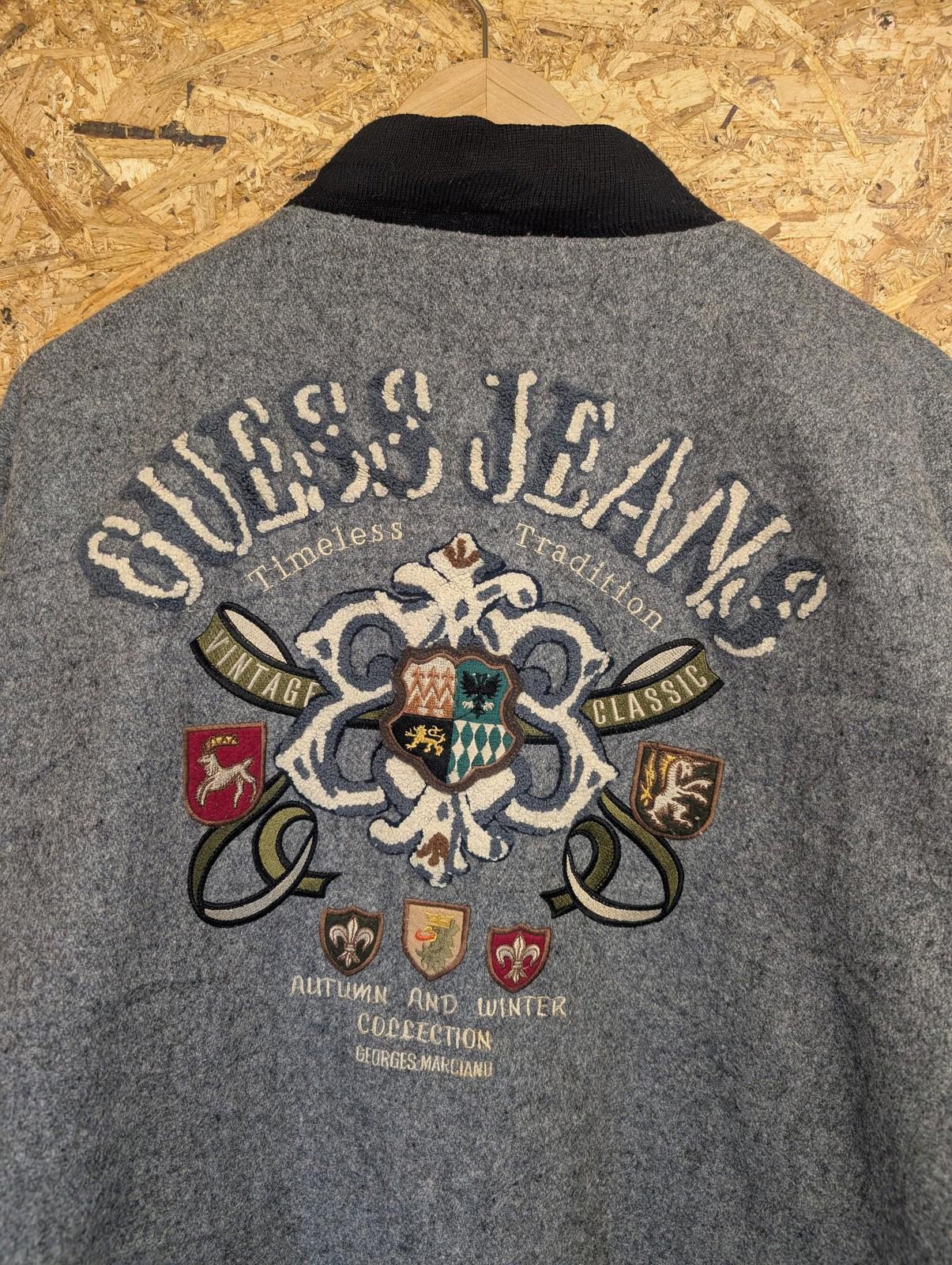 Guess Jeans Varsity Jacket Large Men Vintage 90s Wool Blend Leather Grey Black