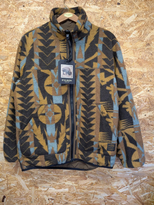 Filson Reversible Pile Fleece Jacket Mens Small Aztec Brown Khaki Full Zip USA
