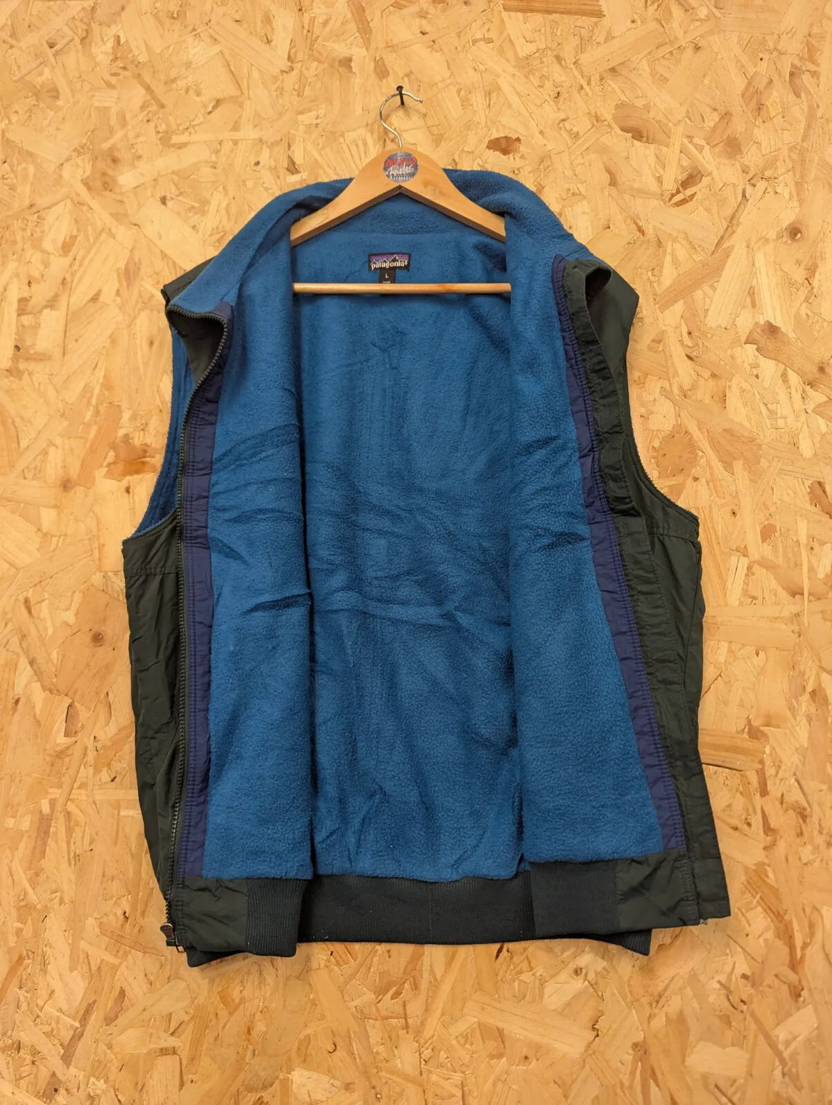 Vintage Patagonia Gilet Vest Men Large Green Blue Fleece Lined Zip USA Made 90s