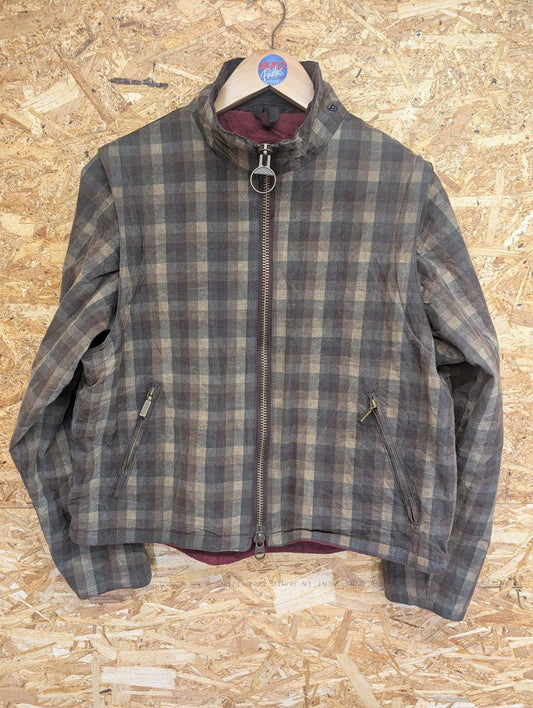 Barbour Check Wax Jacket Size 14 Women Fleece Lined Zip Off Sleeve Gilet Coat